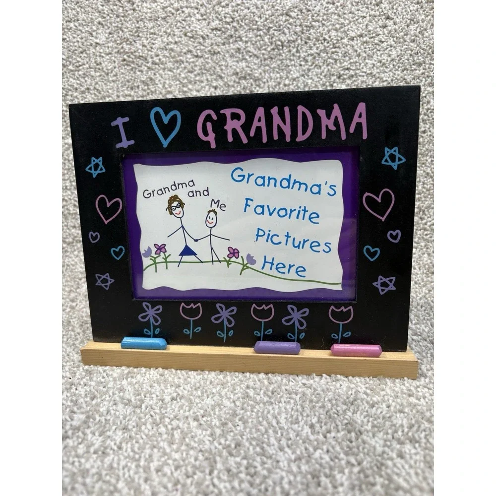 I Love Grandma Picture Frame Chalkboard Wooden‎ Stand 4x6 Kids Art Gift Decor